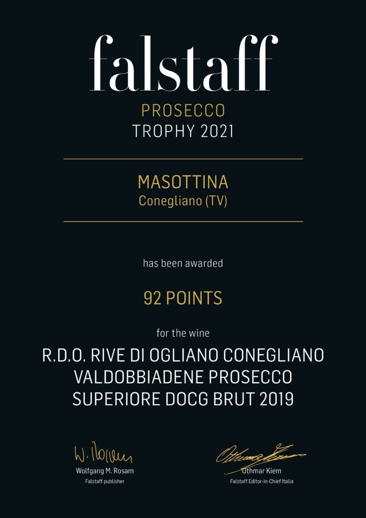 Falstaff award 92 points for Prosecco Rive di Ogliano from Masottina