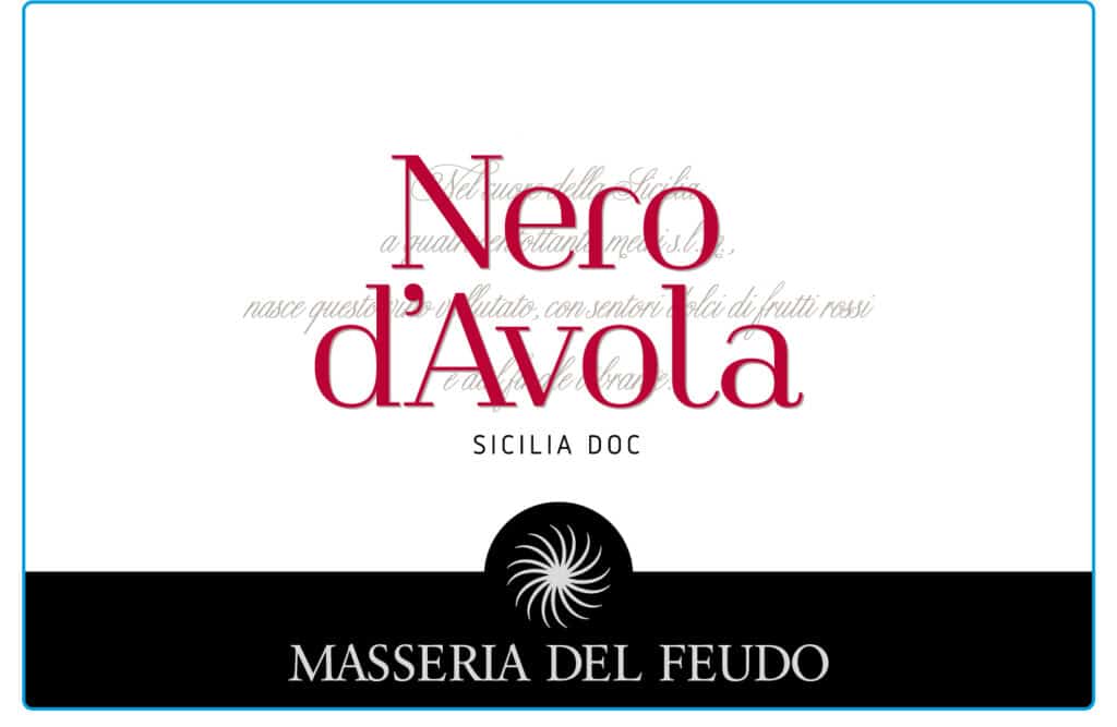 Label Nero d'Avola Masseria del Feudo 92 James Suckling points